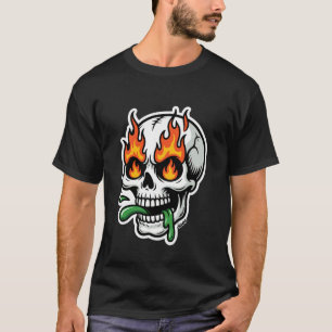 Skull with fire in The Eyes and Slimy Tongue T-Shirt