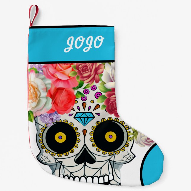 skull with floral small christmas stocking (Front)