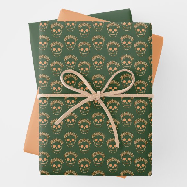 Skull with Flower Wreath Wrapping Paper Sheet (In situ)