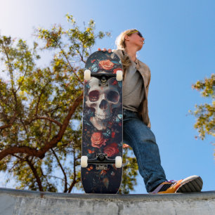 Skull with Flowers and Butterflies - Gothic Nature Skateboard