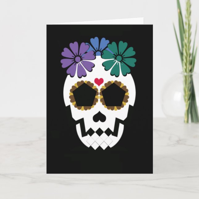 Skull With Flowers Greeting Card (Front)