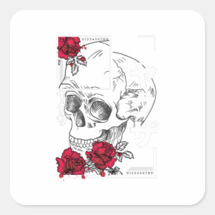 Skull With Flowers - Urban Japanese Style Design Square Sticker