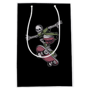 skull with flying position skateboard illustration medium gift bag
