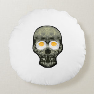 Skull with Fried Egg Eyes Round Cushion