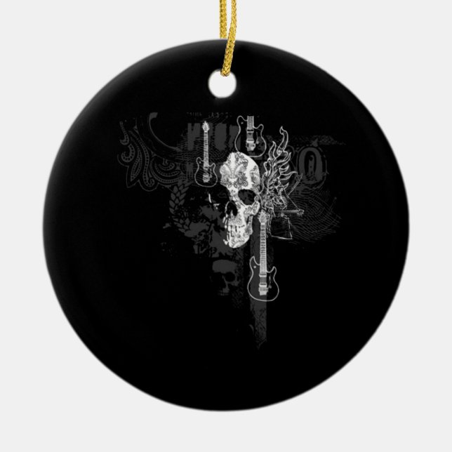 Skull With Guitars Ceramic Tree Decoration (Front)