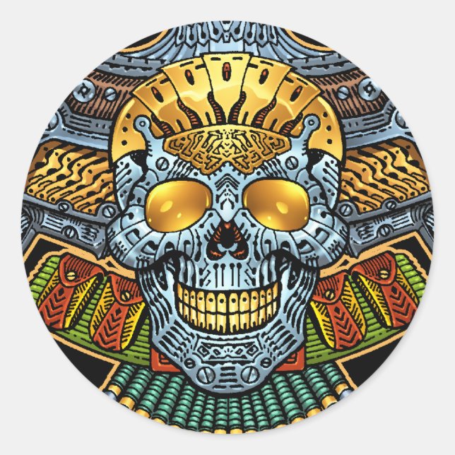 Skull with Guns and Bullets by Al Rio Classic Round Sticker (Front)