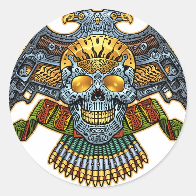 Skull with Guns and Bullets by Al Rio Classic Round Sticker (Front)