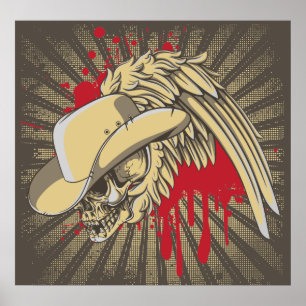 Skull with hat and wing on rays custom poster