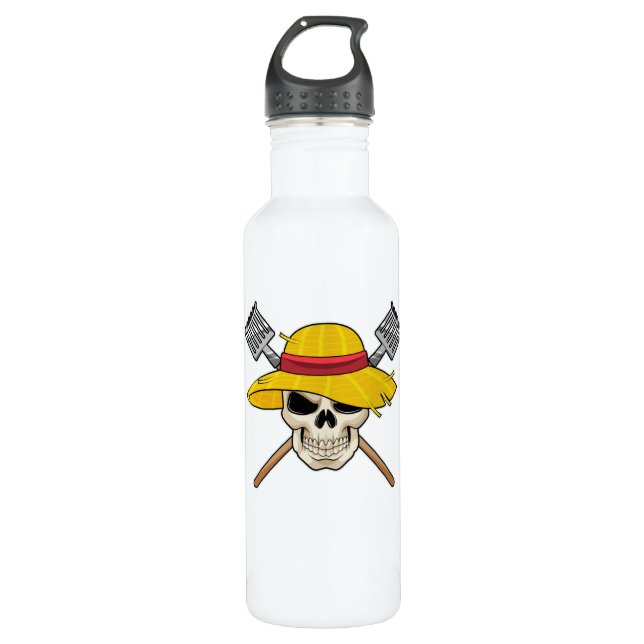 Skull with Hat as Farmer with Rake 710 Ml Water Bottle (Front)