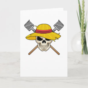 Skull with Hat as Farmer with Rake Card