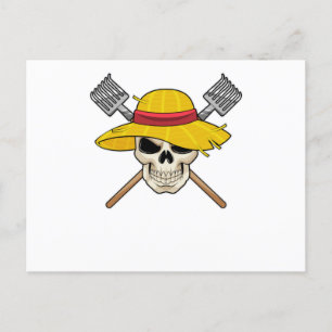 Skull with Hat as Farmer with Rake Postcard