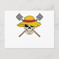 Skull with Hat as Farmer with Rake