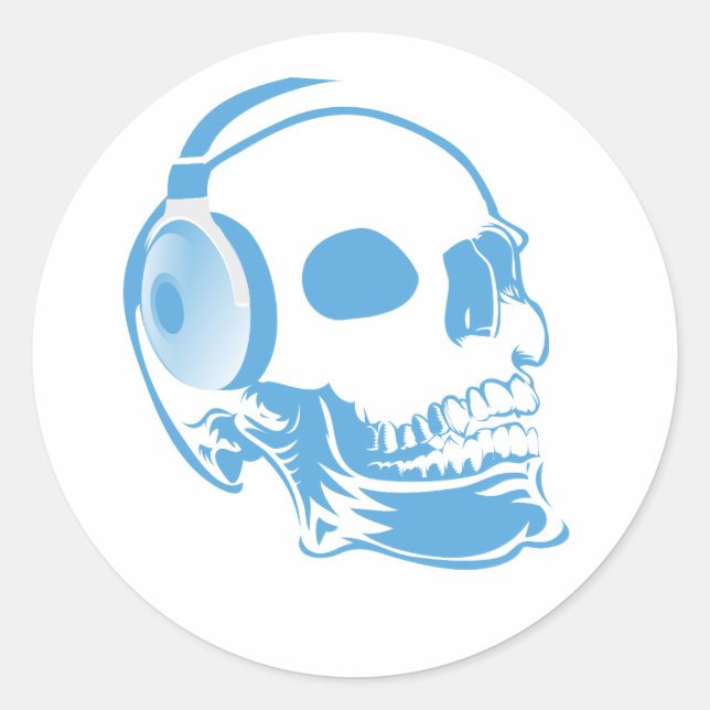 Skull with headphones classic round sticker (Front)