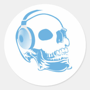 Skull with headphones classic round sticker