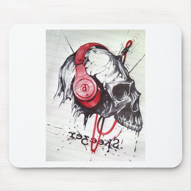 Skull with Headphones Design Mouse Pad (Front)