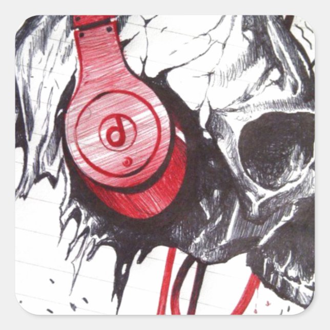 Skull with Headphones Design Square Sticker (Front)