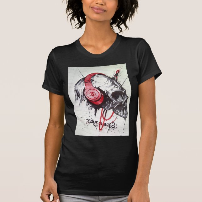 Skull with Headphones Design T-Shirt (Front)