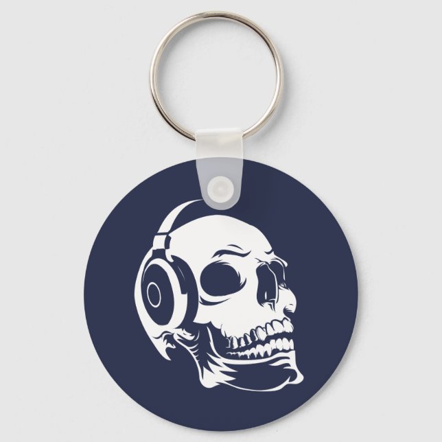 Skull with headphones key ring (Front)