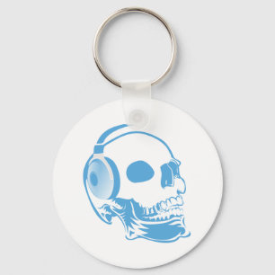 Skull with headphones key ring