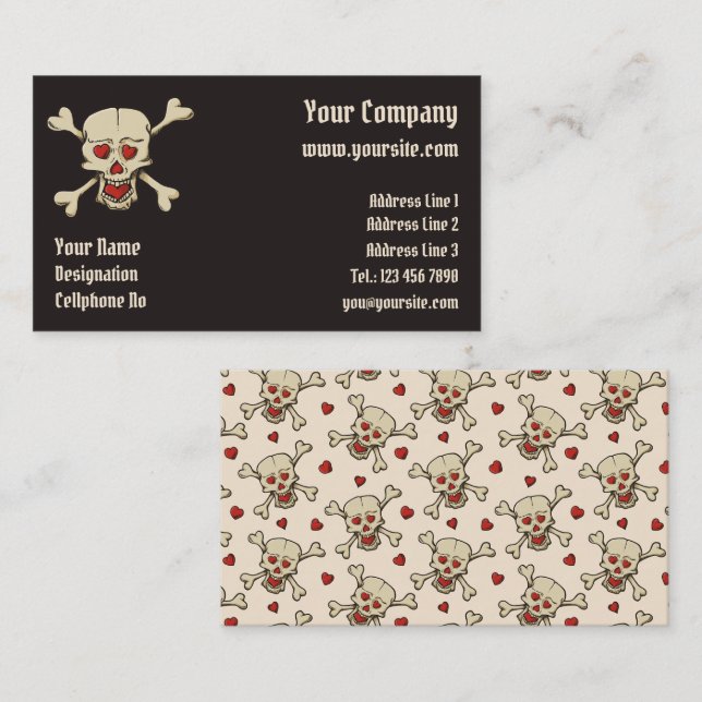 Skull with Hearts Business Card (Front/Back)