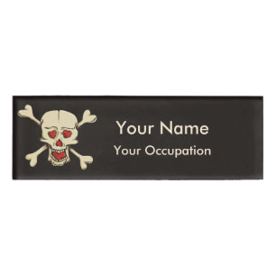 Skull with Hearts Name Tag