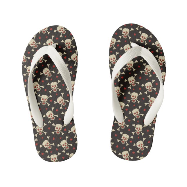 Skull with Hearts Pattern Kid's Thongs (Footbed)