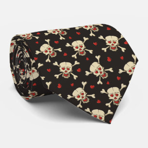 Skull with Hearts Pattern Tie