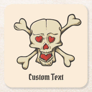 Skull with Hearts Square Paper Coaster