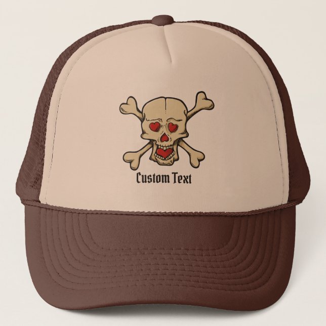 Skull with Hearts Trucker Hat (Front)