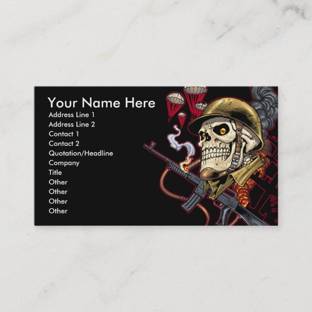 Skull with Helmet, Aeroplanes and Bombs Business Card (Front)