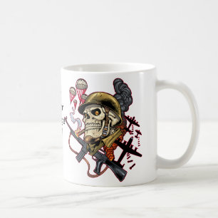 Skull with Helmet, Aeroplanes and Bombs Coffee Mug