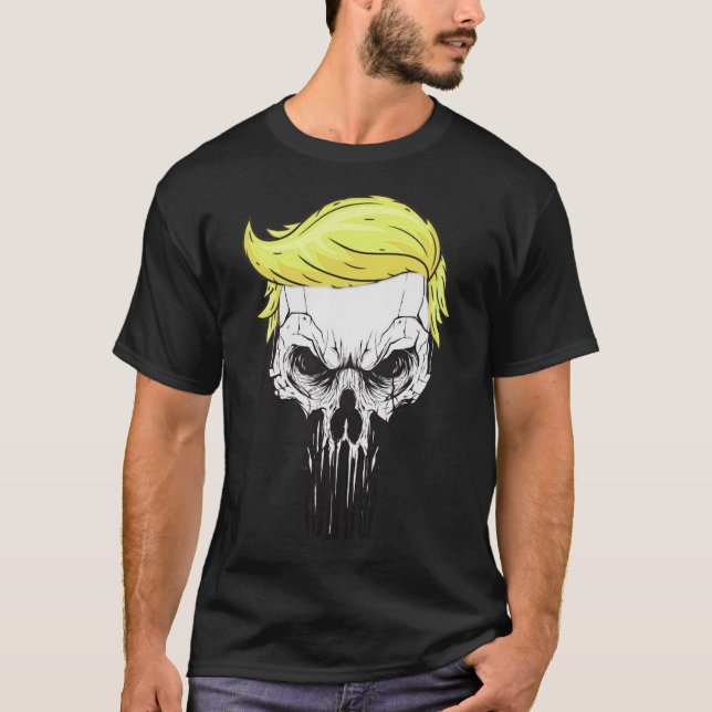 Skull With Iconic Trump Hair President T-Shirt (Front)