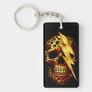 Skull with Leopard Print & Gold Spark Key Ring