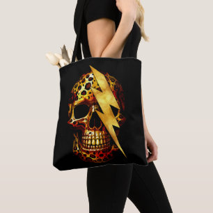 Skull with Leopard Print & Gold Spark Tote Bag