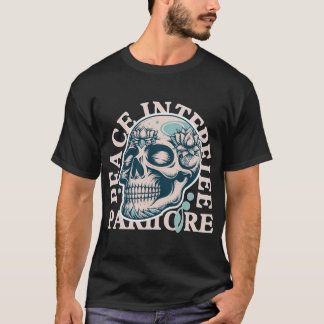 Skull with Lotus Motif and Text T-Shirt