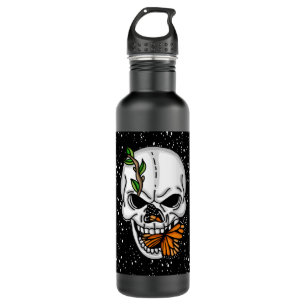 Skull with Monarch Butterflies Black Background 710 Ml Water Bottle