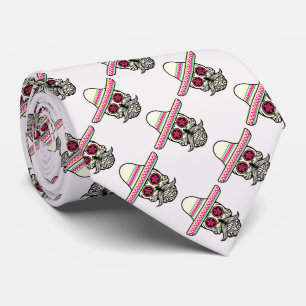 Skull with Moustache and a pink Sombrero Tie