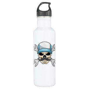 Skull with Moustache & Wrench 710 Ml Water Bottle