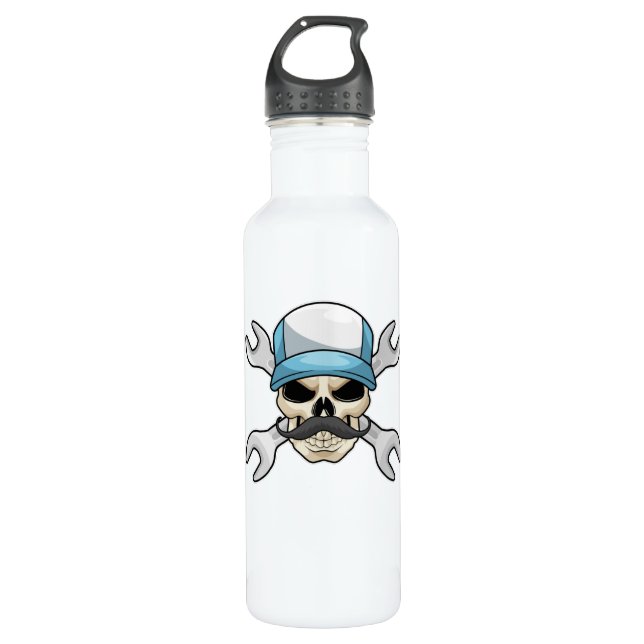 Skull with Moustache & Wrench 710 Ml Water Bottle (Front)