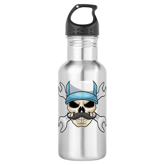 Skull with Moustache & Wrench 710 Ml Water Bottle (Front)
