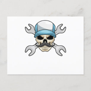 Skull with Moustache & Wrench Postcard