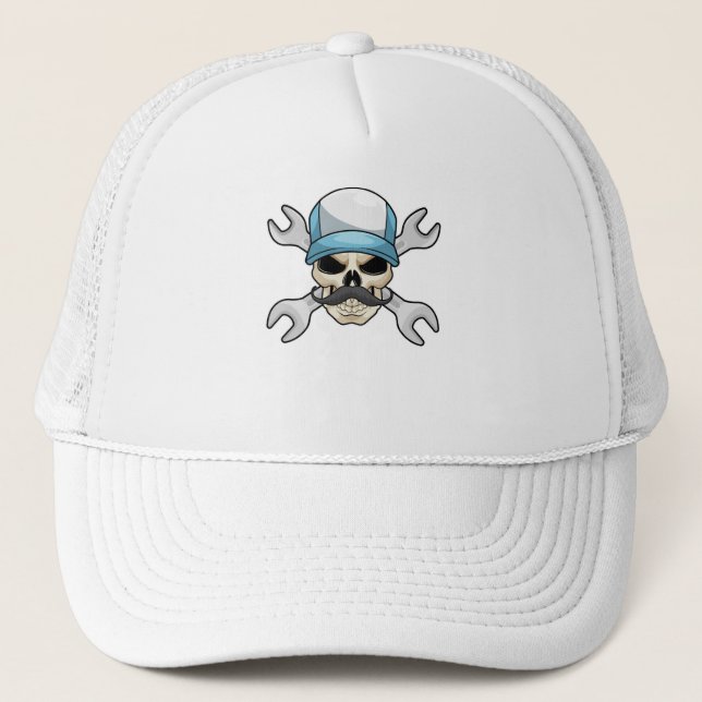 Skull with Moustache & Wrench Trucker Hat (Front)