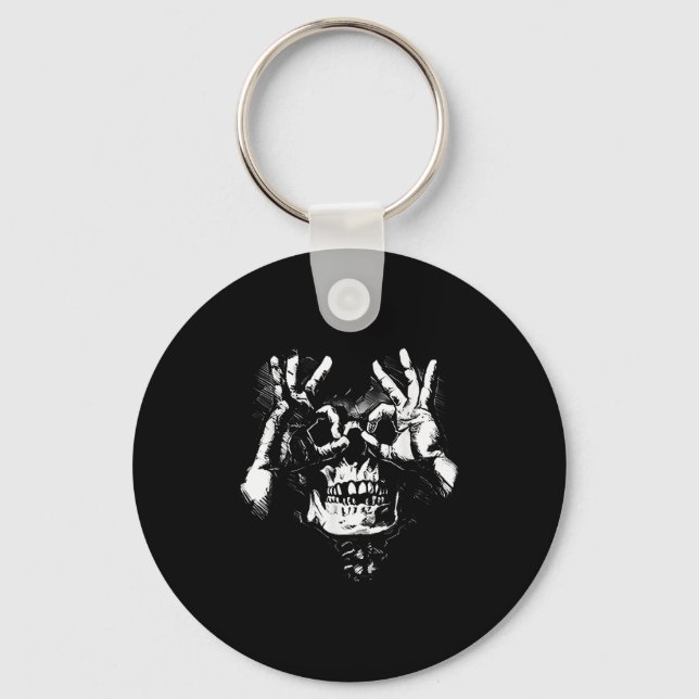 Skull With Ok Pattern Graphic  Key Ring (Front)