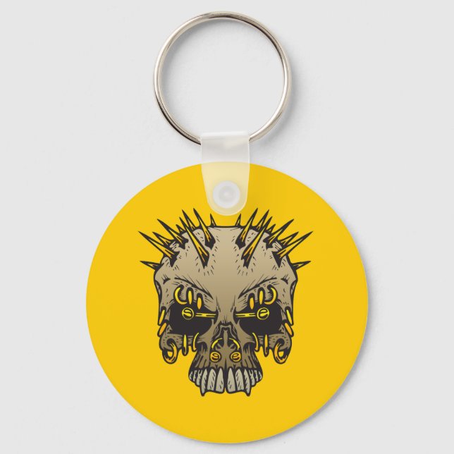 Skull With Piercings Key Ring (Front)