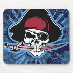 Skull with pirate's hat, eyepatch and sword mouse pad