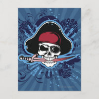 Skull with pirate's hat, eyepatch and sword