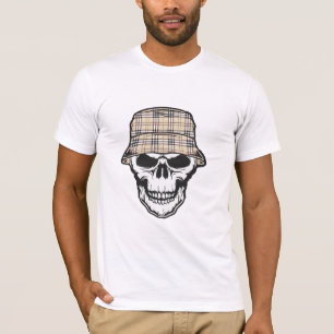 Skull with Plaid Bucket Hat Graphic T-Shirt