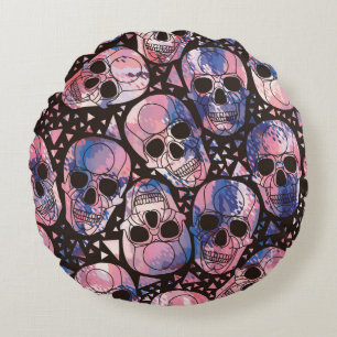 Skull with polygonal ornament. Halloween. Seamless Round Cushion