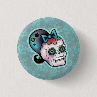 Skull with Ponytail Button