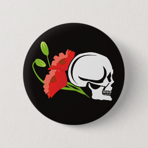 Skull with poppies 6 cm round badge